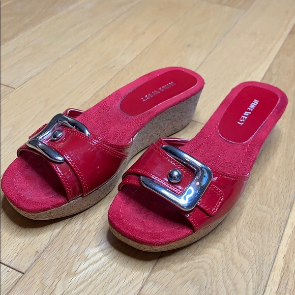 Nine West Red Patent and Cork Wedge Sandals 6 - Picture 6 of 8